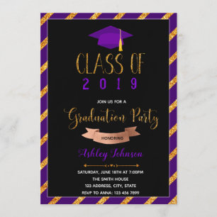 Purple gold graduation party invitation