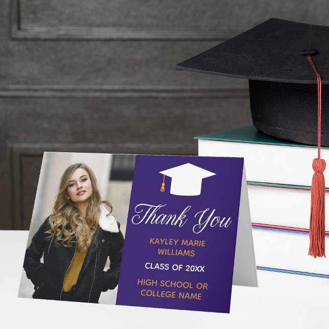 Purple Gold Graduation Photo 2025 Graduate Thank You Card (Creator Uploaded)