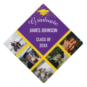 Purple & Gold Graduation Photo Class Of 2025 Cap Topper