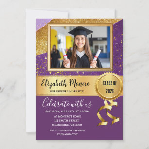Purple Gold Graduation Photo Invitation