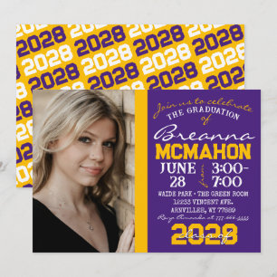 Purple & Gold Graduation Photo Invitation