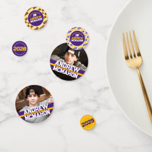 Purple & Gold Graduation Photo Personalized Party Confetti