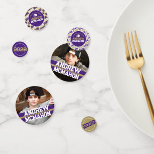 Purple & Gold Graduation Photo Personalized Party Confetti