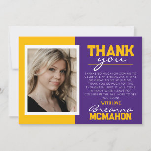 Purple & Gold Graduation Photo Thank You Card