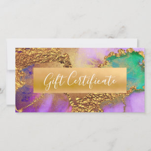 Purple Gold Green Aqua Watercolor Gift Certificate