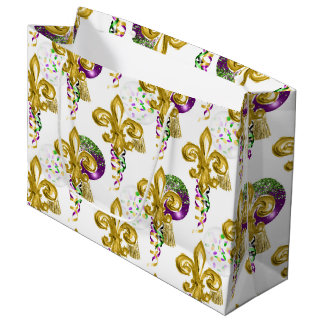 PURPLE GOLD GREEN MARDI GRAS FLEUR DE LIS LARGE GIFT BAG