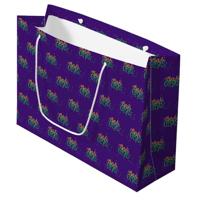 PURPLE GOLD GREEN MARDI GRAS LARGE GIFT BAG (Front Angled)