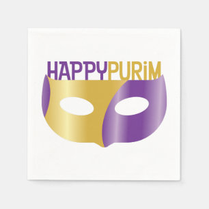 Purple Gold Happy Purim and mask Napkin