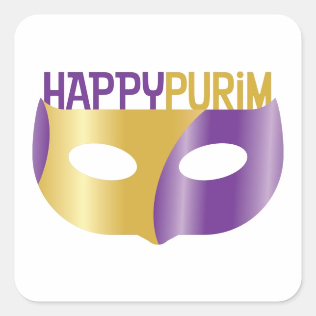 Purple Gold Happy Purim and mask Square Sticker (Front)