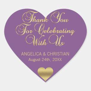PURPLE Gold Heart Thank you Wedding Seals