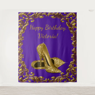 Purple Gold High Heel Birthday Party XL Backdrop Tapestry