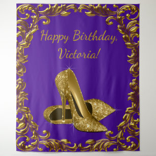 Purple Gold High Heel Birthday Party XL Backdrop Tapestry