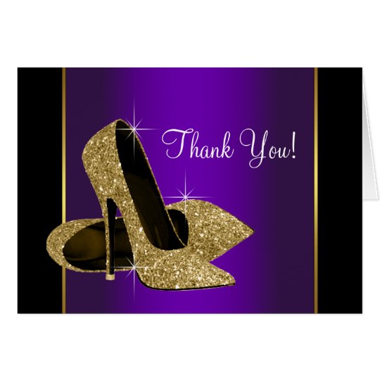 Purple Gold High Heel Shoes Thank You Card