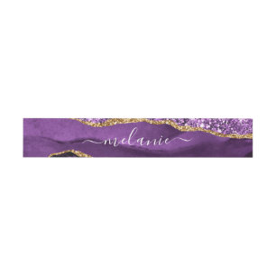 Purple Gold Invitation Belly Band with Custom Name