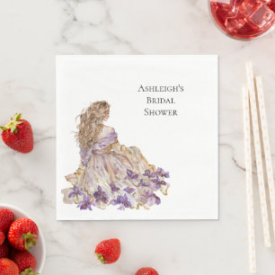 Purple Gold Iris Floral Bridal Shower Dress Napkin