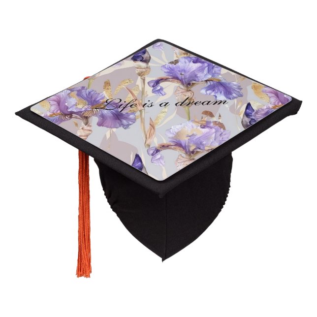 Purple Gold Iris Floral Graduation Cap Topper (Angled)