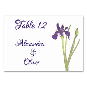 Purple & Gold Iris Watercolor Wedding Table Number