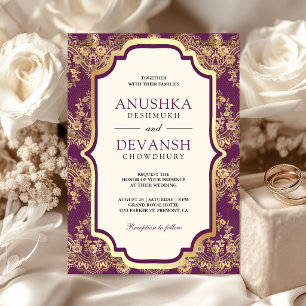 Purple Gold Lace Indian Wedding Invitation