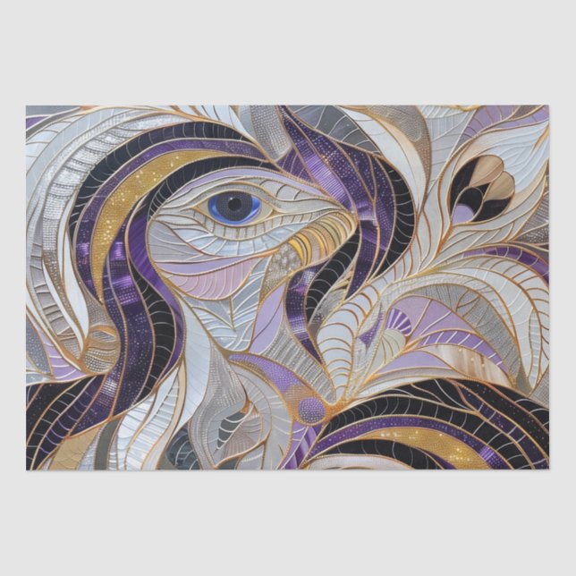 Purple Gold Lavender White Peacock Tissue Paper (Front)