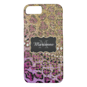 Purple Gold Leopard Animal Print Glitter Look Case-Mate iPhone Case