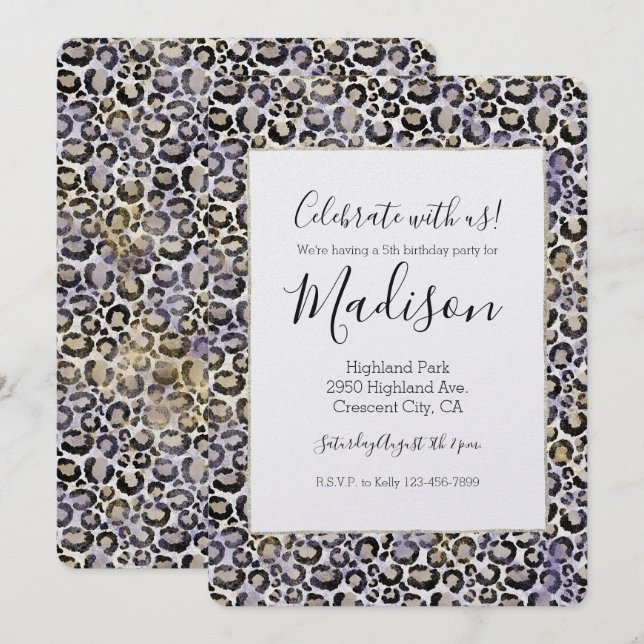 Purple Gold Leopard Print Invitation (Front/Back)