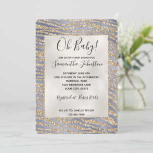 Purple Gold Luxe Glitter Zebra Print Invitation