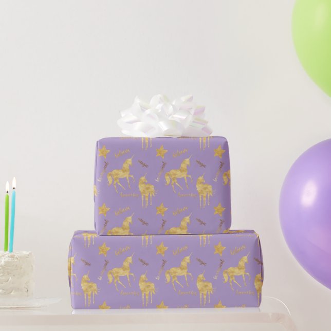 Purple Gold Magical Unicorn Birthday Wrapping Paper (Party Gifts)