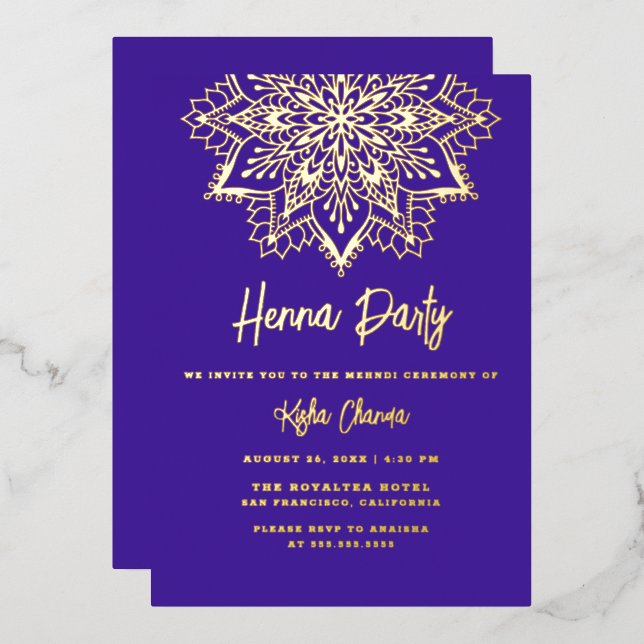 Purple Gold Mandala Henna Party Mehndi Real Gold (Front/Back)