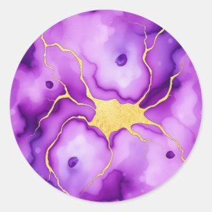 Purple Gold Marble Abstract Pattern Classic Round Sticker