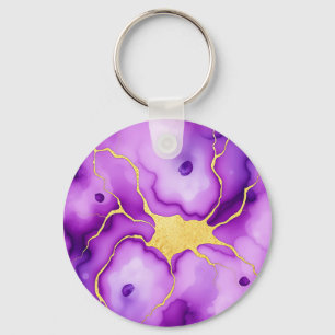Purple Gold Marble Abstract Pattern Keychain