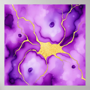 Purple Gold Marble Abstract Pattern Poster