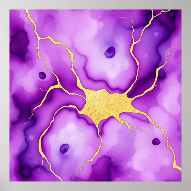 Purple Gold Marble Abstract Pattern Poster (Front)