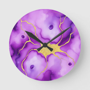 Purple Gold Marble Abstract Pattern Round Clock