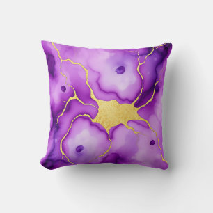 Purple Gold Marble Abstract Pattern Throw Pillow