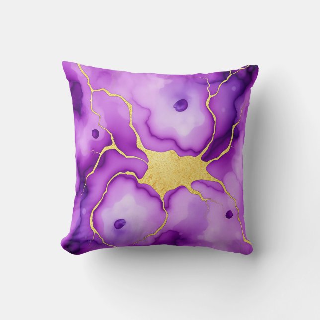 Purple Gold Marble Abstract Pattern Throw Pillow (Front)