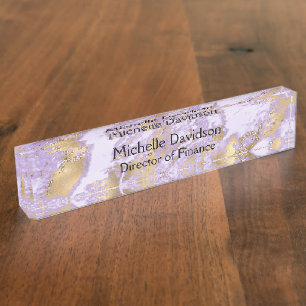 Purple & Gold Marble Executive Nameplate