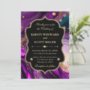 Purple Gold Marble Glitter Elegant Wedding Invitation