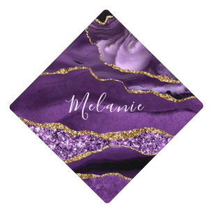 Purple Gold Marble Your Name Graduation Cap Topper