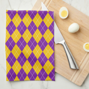 PURPLE GOLD MARDI GRAS DIAMOND PATTERN KITCHEN TOWEL