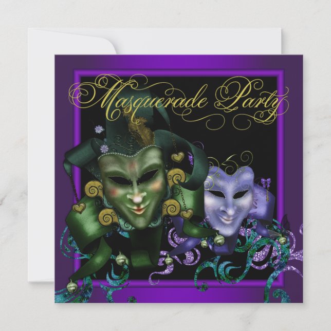 Purple Gold Masquerade Party Invitations (Front)