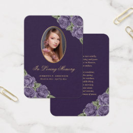 Purple Gold Memorial Funeral Prayer Card