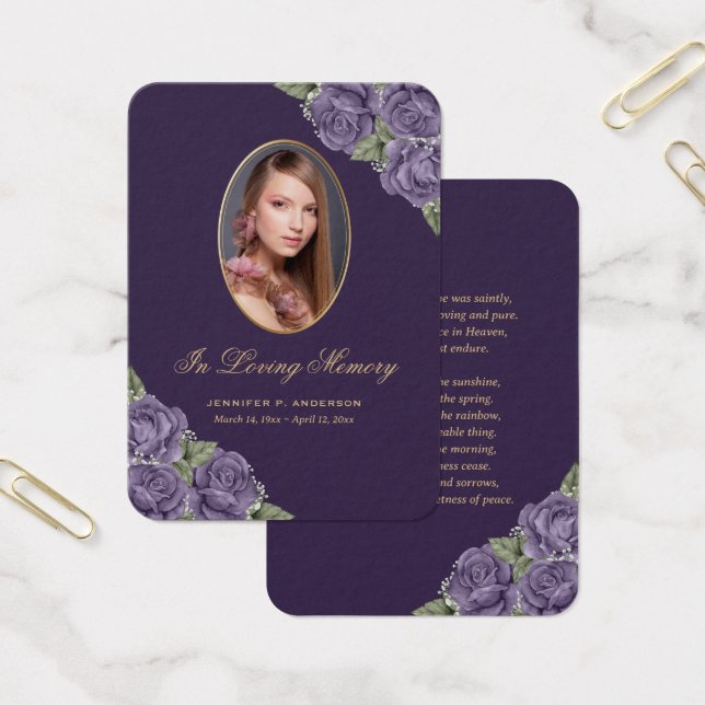 Purple Gold Memorial Funeral Prayer Card (Office)