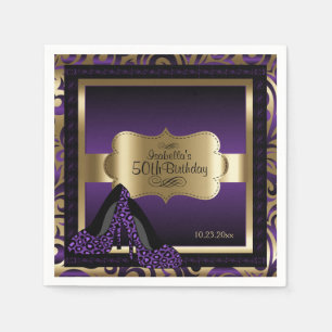 Purple & Gold Metallic - 50th Birthday DIY Text Napkin