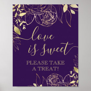 Purple & Gold Modern Floral Sweet Favor Table Poster