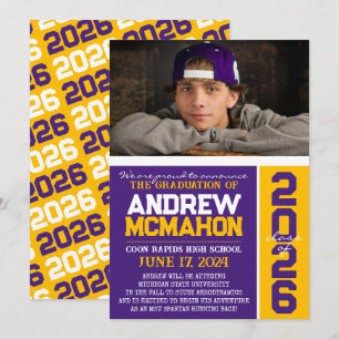 Purple & Gold Modern Graduation Photo Announcement