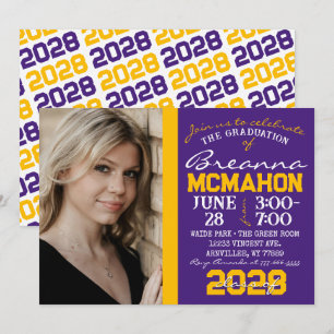 Purple & Gold Modern Graduation Photo Invitation