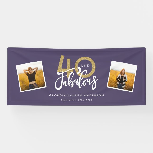 purple & gold modern multi photo 40 and fabulous  banner (Horizontal)