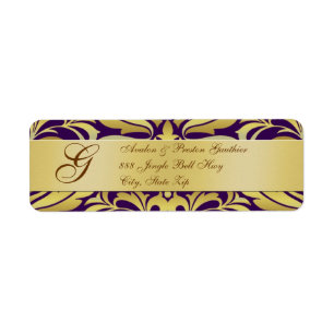 Purple Gold  Monogram Christmas Address Labels