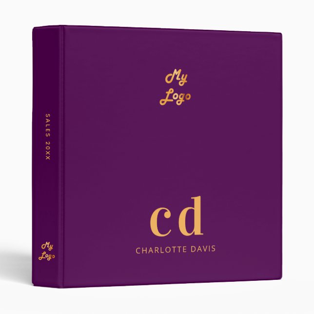 Purple gold monogram elegant business logo binder (Front/Spine)