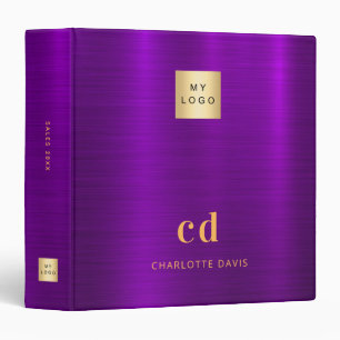 Purple gold monogram initials business logo binder